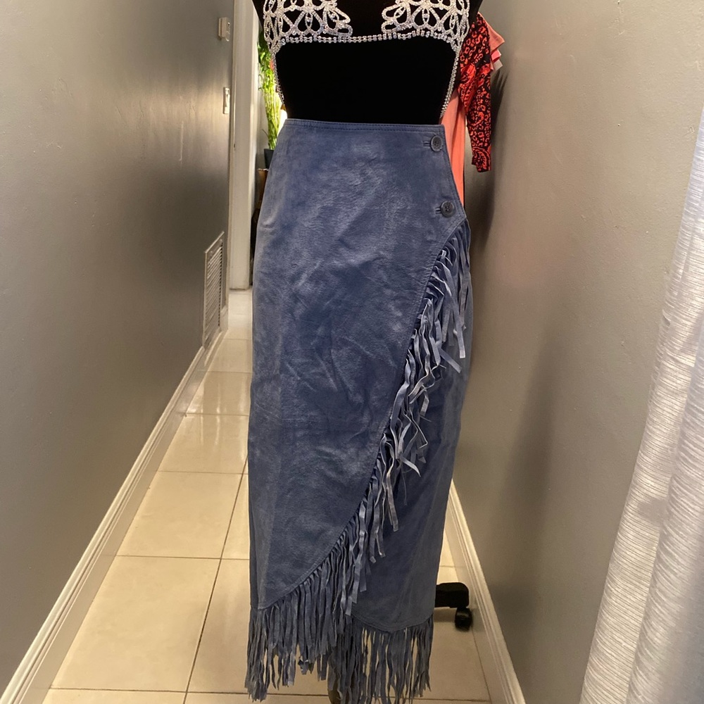 Carolina Blue Leather Suede Long Skirt